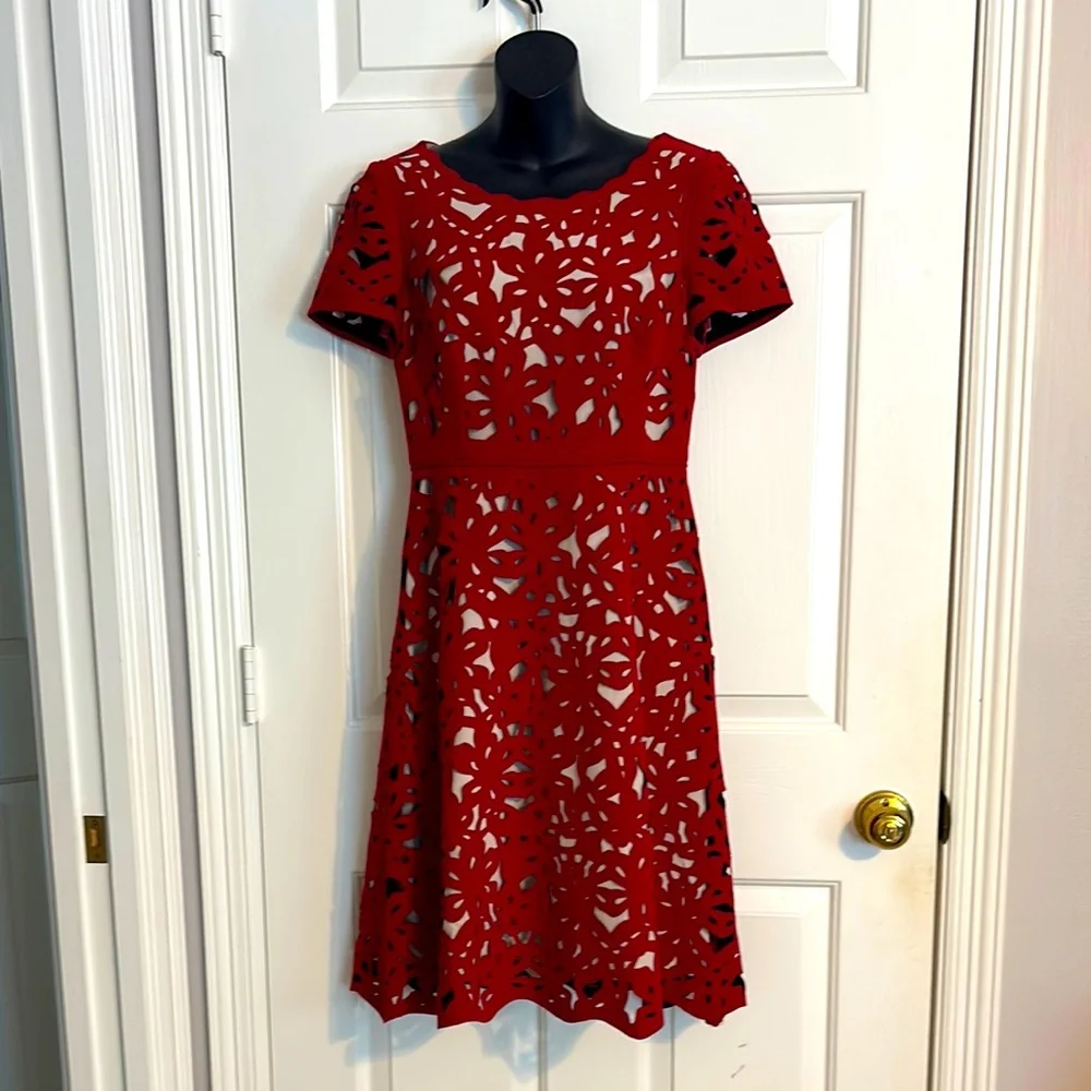 Anthropologie Moulinette Soeurs Red Laser Cut Dress Size 4 - Picture 1 of 7
